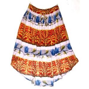 Free People Orange and Blue A-Line Midi Skirt